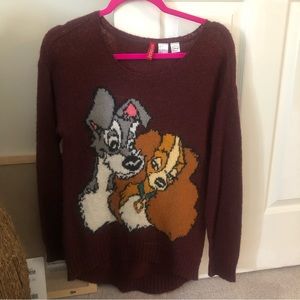 Vintage Disney lady and the tramp knit burgundy sweater
